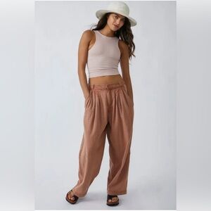 Free People Lotta Love Pleated Wide-leg cotton pants - cinnamon brulee - Size 0